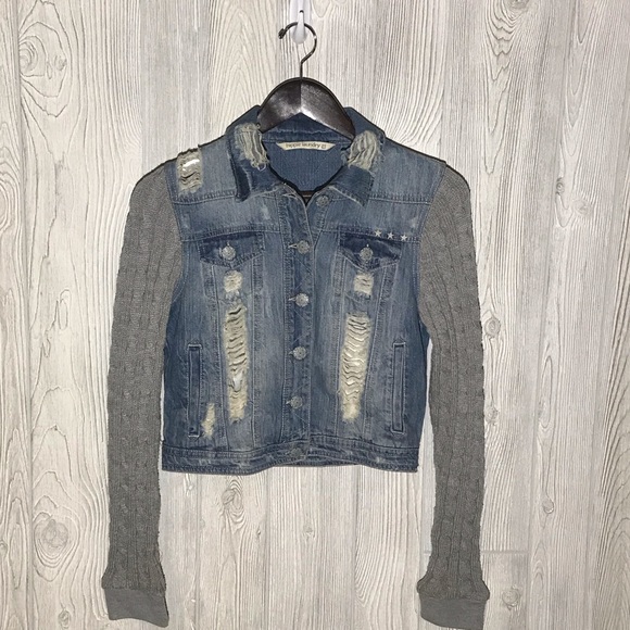 Hippie Laundry Distress Jean Denim Sweater Jacket - Picture 1 of 5